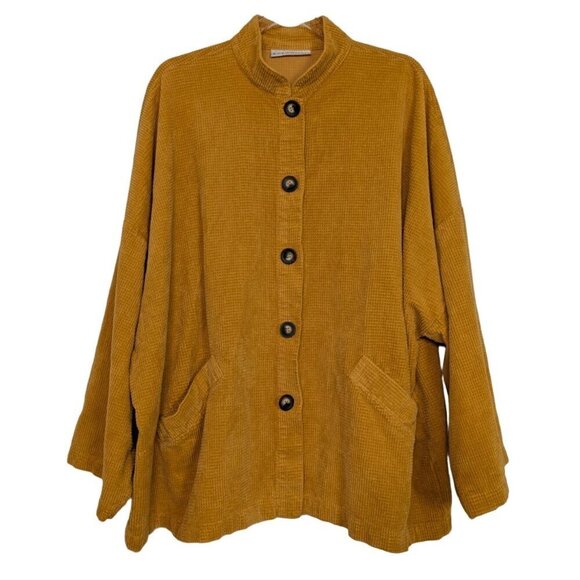Bryn Walker Shacket Womens Size Small Mustard Yellow Waffle Knit Oversized Shirt - Picture 1 of 10